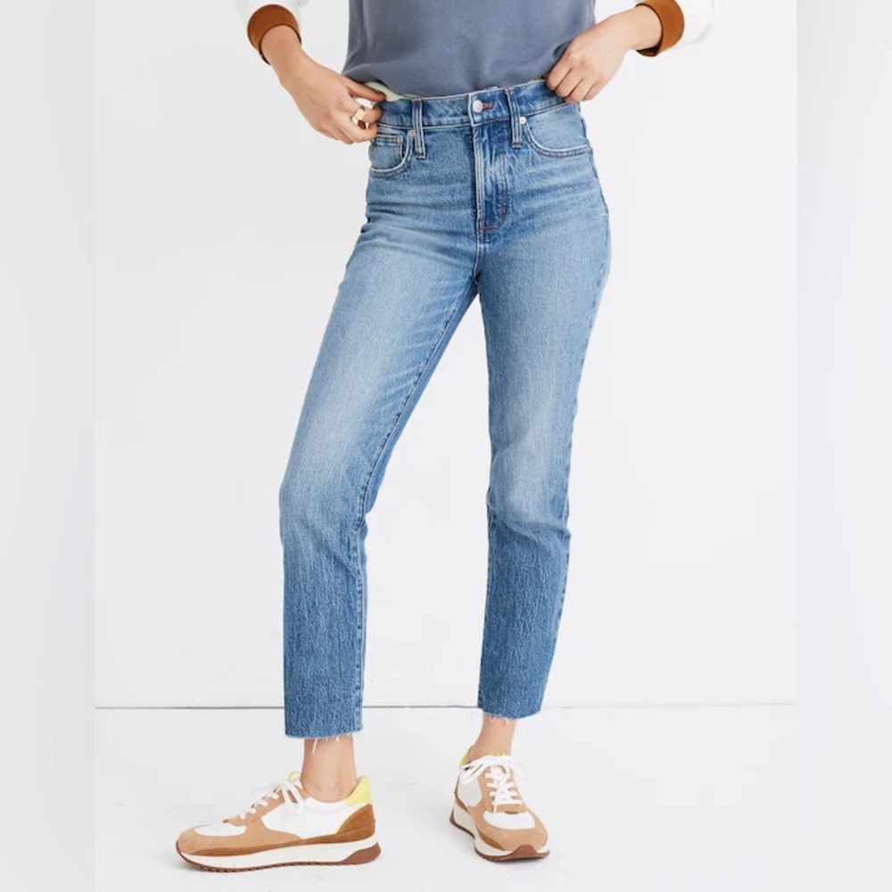 Madewell The Perfect Vintage Jean High Rise Raw Hem Denim Straight Leg - Picture 1 of 15